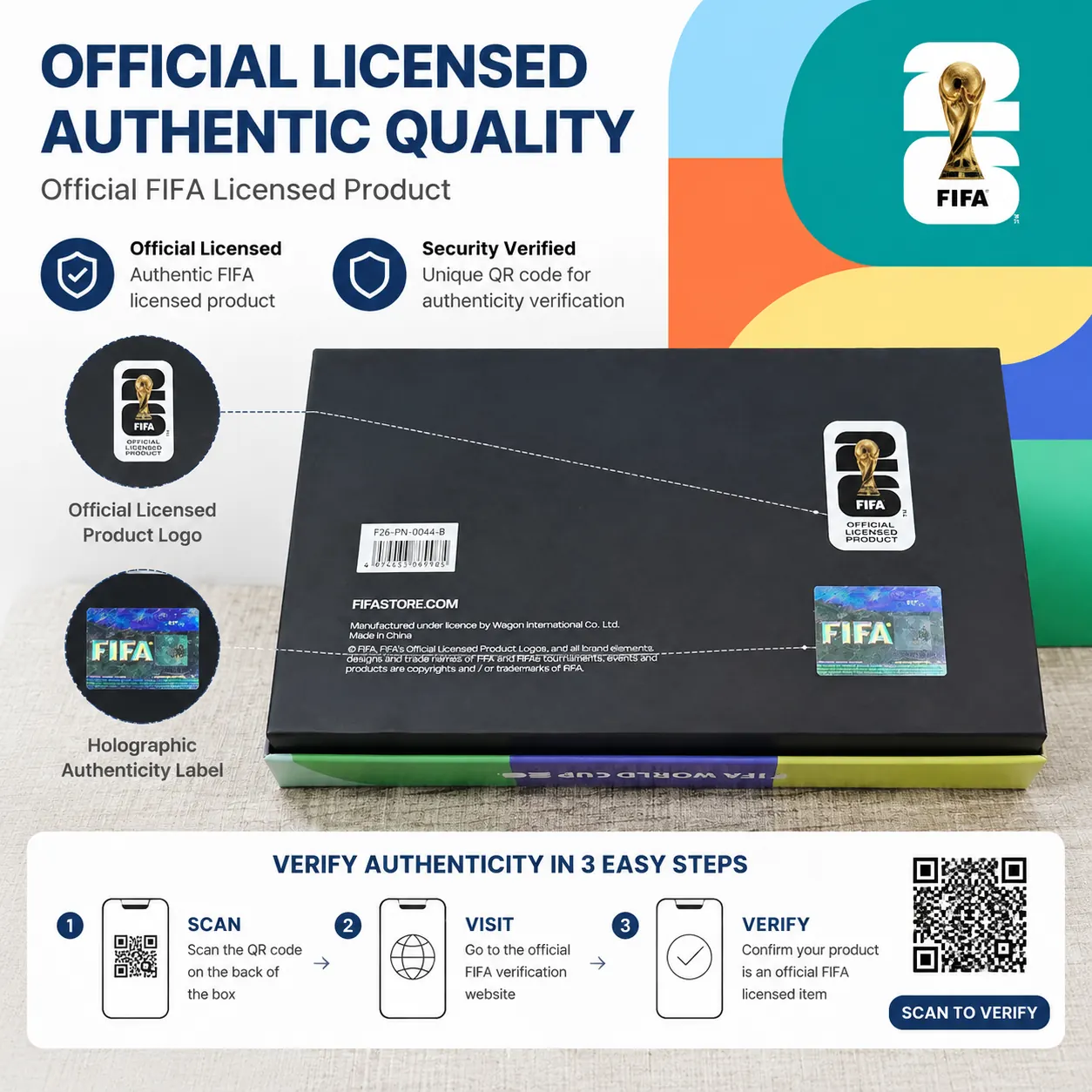 Official licensed product and holographic authentication labels on the pin set box